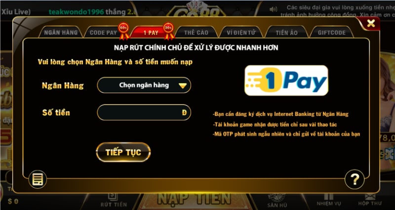 Hướng dẫn nạp tiền Go88
